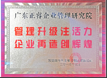 東莞市翎喬五金塑膠制品有限公司贈與廣州正睿管理升級注活力，企業(yè)再造新輝煌牌匾